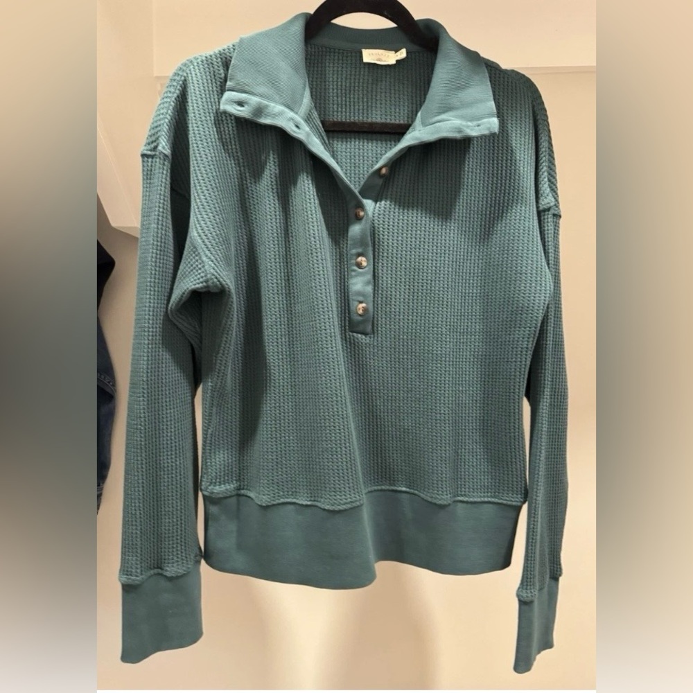 Faherty Surf Organic Cotton Waffle Henley Top, Womens S, Green - Seamoss
